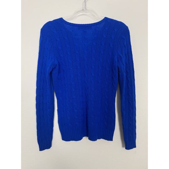Ralph Lauren Black Label 100% Cashmere Cable V-Neck Sweater Cobalt Blue S - Picture 2 of 11